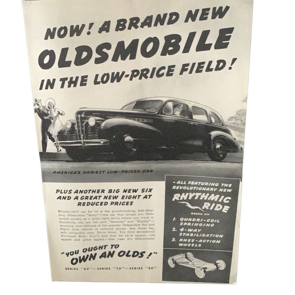 Vintage 1938 Oldsmobile Rhythmic Ride Ad Advertisement